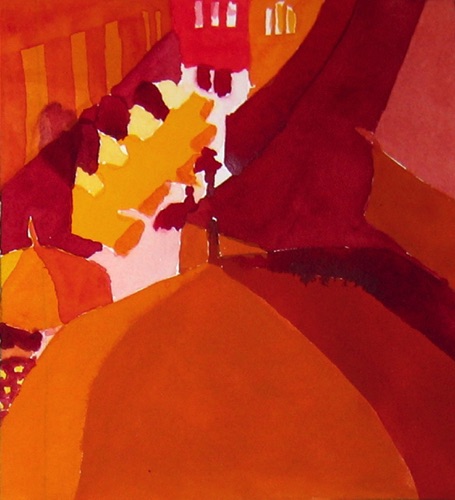 Venice_Rialto Market Red Orange; 
Watercolor, 2008; 
6.5 x 6 in.